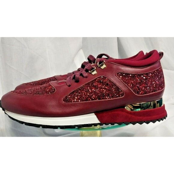 Rare Vinci Sneaker Burgundy Leather Glitter Gold Size 41 Italy - Picture 2 of 16